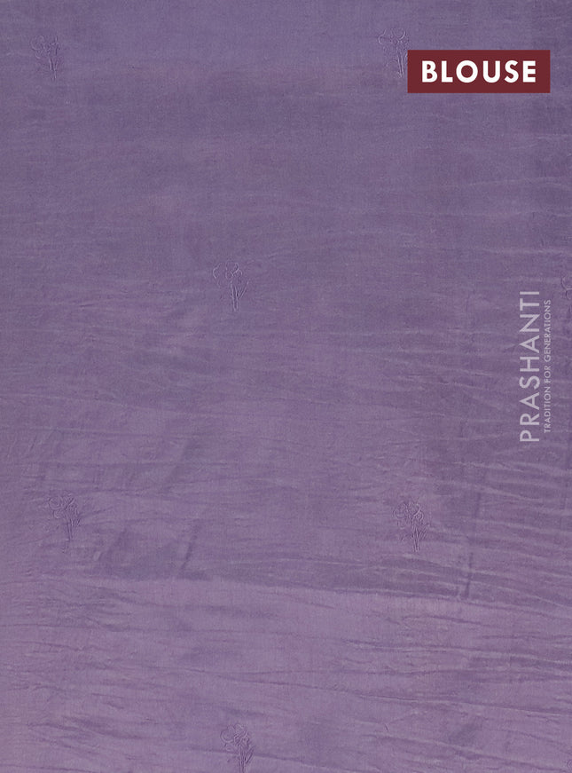 Semi tussar saree pastel lavender with floral embroidery work and applique work border
