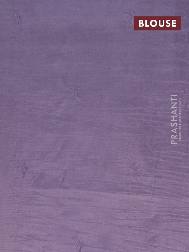 Semi tussar saree pastel lavender with floral embroidery work and applique work border