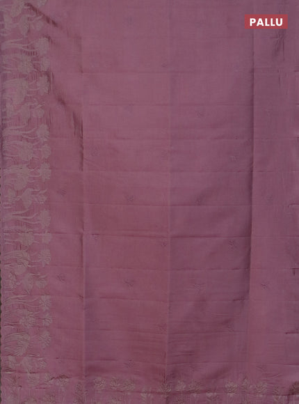 Semi tussar saree pastel pink with floral embroidery work and applique work border