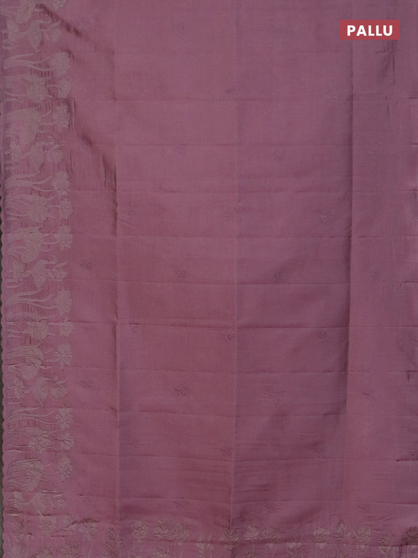 Semi tussar saree pastel pink with floral embroidery work and applique work border
