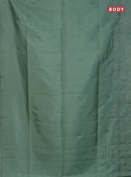 Semi tussar saree pastel green with floral embroidery work and applique work border