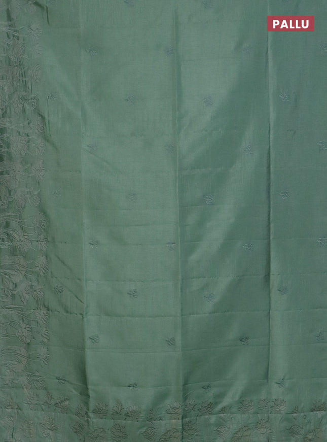 Semi tussar saree pastel green with floral embroidery work and applique work border