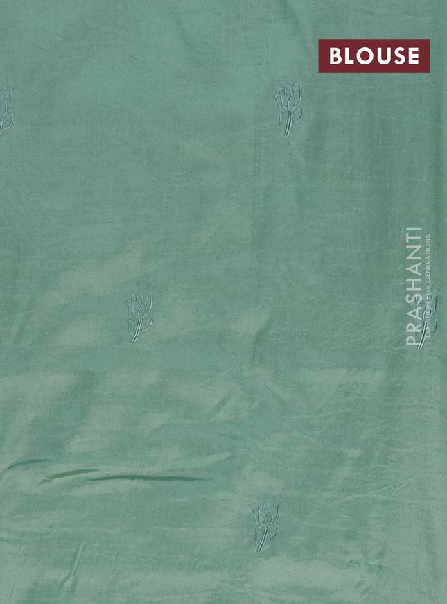 Semi tussar saree pastel green with floral embroidery work and applique work border