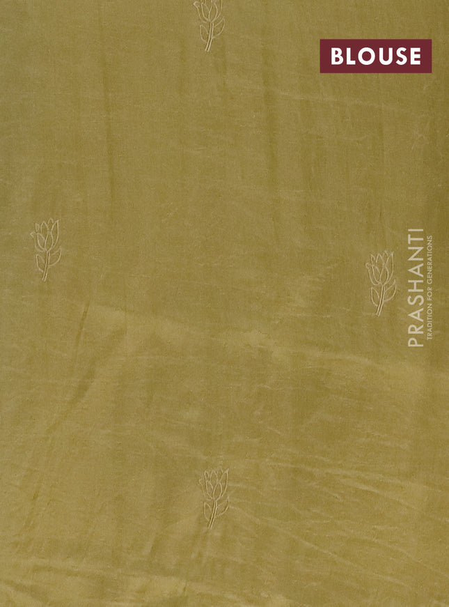 Semi tussar saree mustard shade with floral embroidery work and applique work border