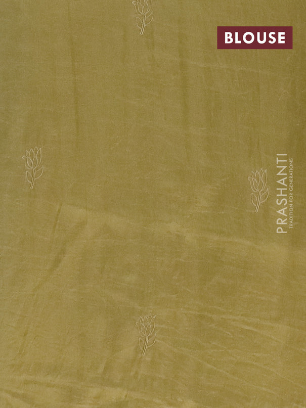 Semi tussar saree mustard shade with floral embroidery work and applique work border