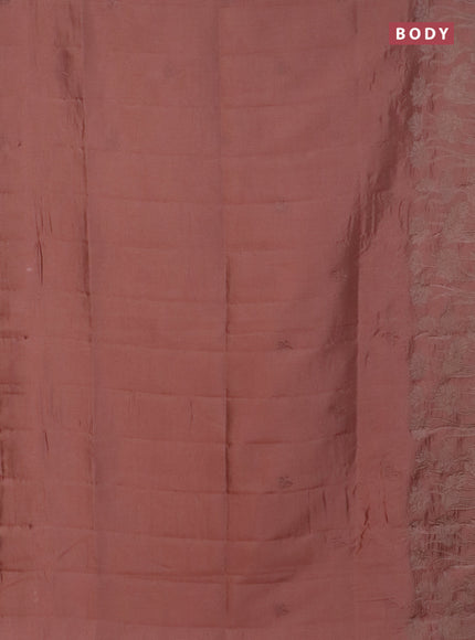 Semi tussar saree pastel peach with floral embroidery work and applique work border