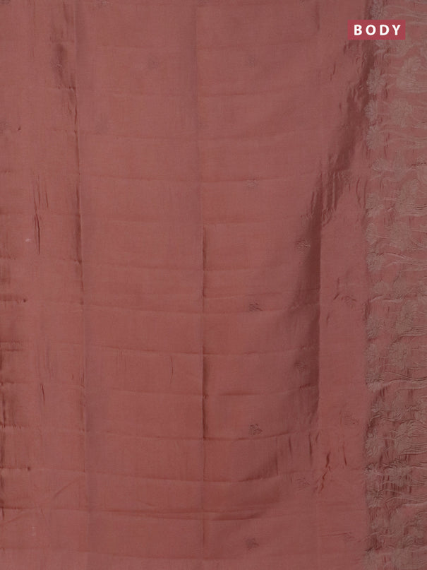 Semi tussar saree pastel peach with floral embroidery work and applique work border