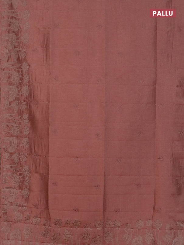 Semi tussar saree pastel peach with floral embroidery work and applique work border