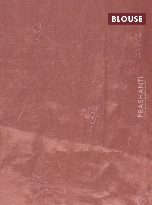 Semi tussar saree pastel peach with floral embroidery work and applique work border