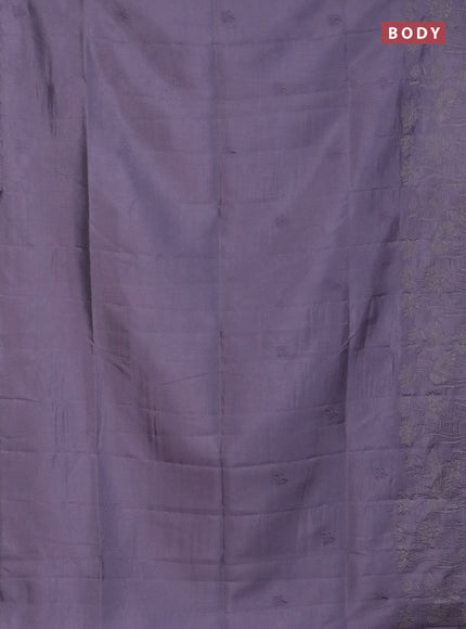 Semi tussar saree pastel lavender with floral embroidery work and applique work border