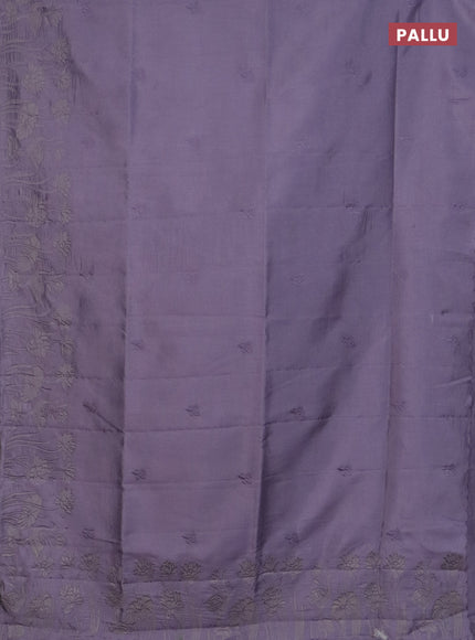 Semi tussar saree pastel lavender with floral embroidery work and applique work border