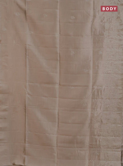 Semi tussar saree beige with floral embroidery work and applique work border
