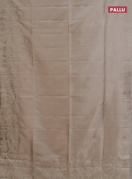 Semi tussar saree beige with floral embroidery work and applique work border