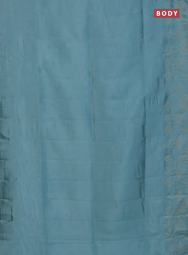 Semi tussar saree pastel blue with floral embroidery work and applique work border