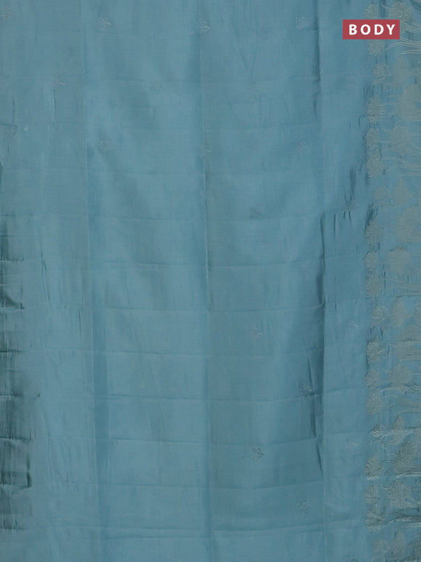 Semi tussar saree pastel blue with floral embroidery work and applique work border