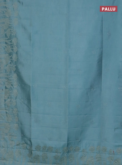 Semi tussar saree pastel blue with floral embroidery work and applique work border