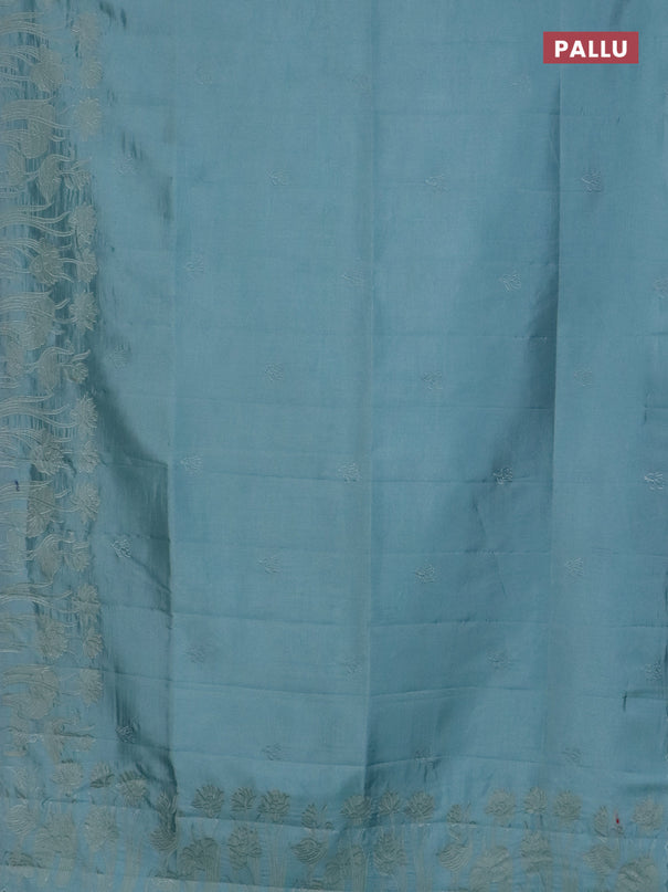 Semi tussar saree pastel blue with floral embroidery work and applique work border