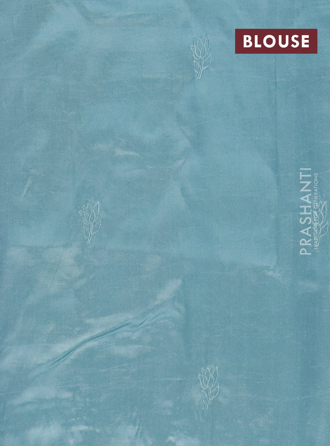Semi tussar saree pastel blue with floral embroidery work and applique work border