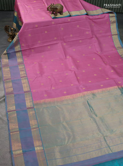 Pure kanchipuram silk saree mauve pink and teal green with zari woven buttas and rettapet zari woven border