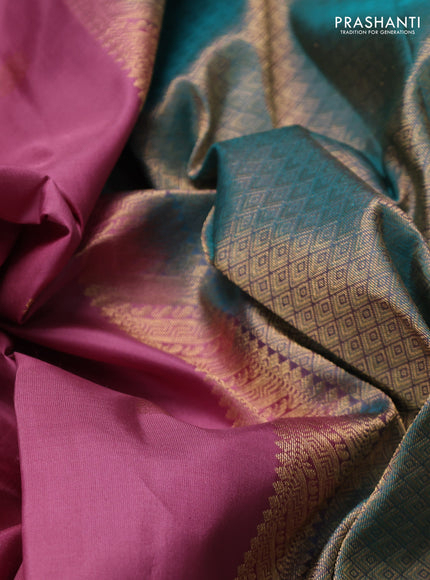Pure kanchipuram silk saree mauve pink and teal green with zari woven buttas and rettapet zari woven border