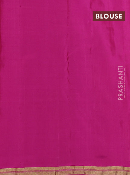 Pure kanchipuram silk saree teal blue and pink with plain body and zari woven border