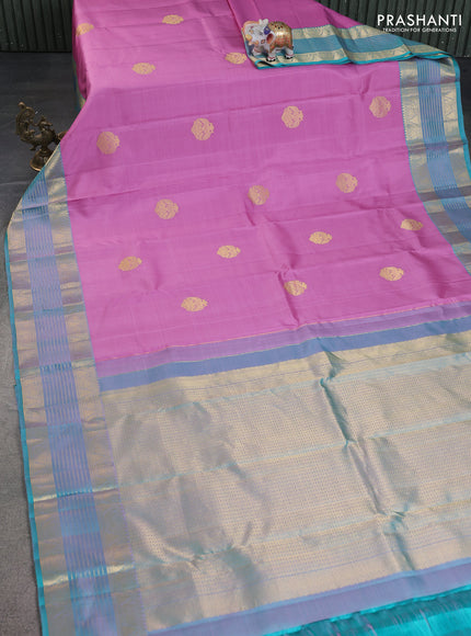 Pure kanchipuram silk saree mauve pink and teal green with zari woven buttas and rich zari woven border