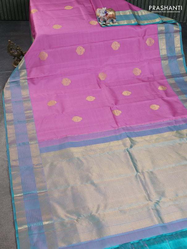 Pure kanchipuram silk saree mauve pink and teal green with zari woven buttas and rich zari woven border