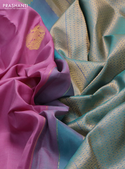 Pure kanchipuram silk saree mauve pink and teal green with zari woven buttas and rich zari woven border