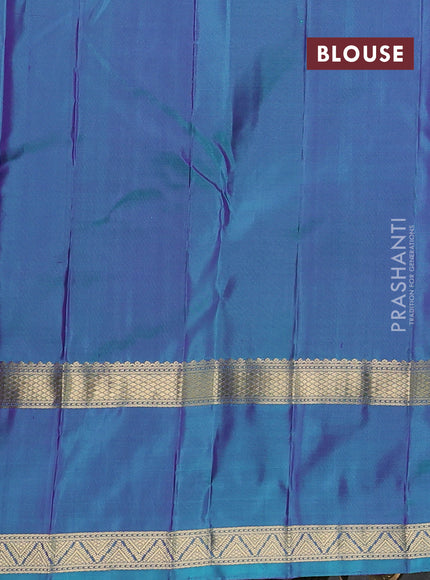 Pure kanchipuram silk saree mauve pink and teal blue with zari woven buttas and rettapet zari woven border