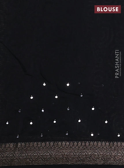 Chanderi silk cotton saree black with allover geometric prints & mirror work and zari woven border