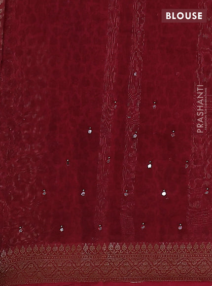 Chanderi silk cotton saree maroon with allover geometric prints & mirror work and zari woven border