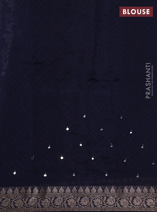 Chanderi silk cotton saree blue with allover prints & mirror work and zari woven border