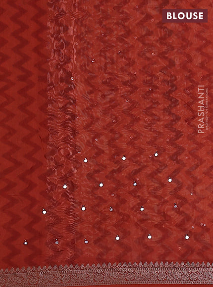 Chanderi silk cotton saree orange with allover prints & mirror work and zari woven border