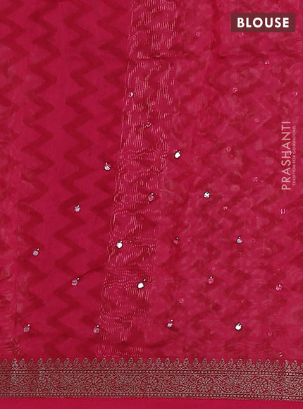 Chanderi silk cotton saree pink with allover prints & mirror work and zari woven border