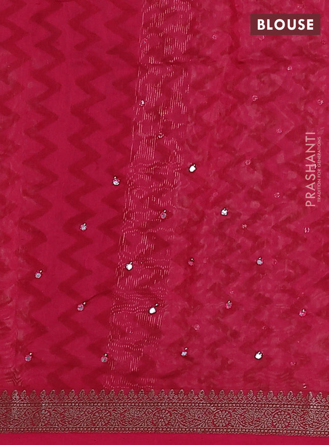 Chanderi silk cotton saree pink with allover prints & mirror work and zari woven border