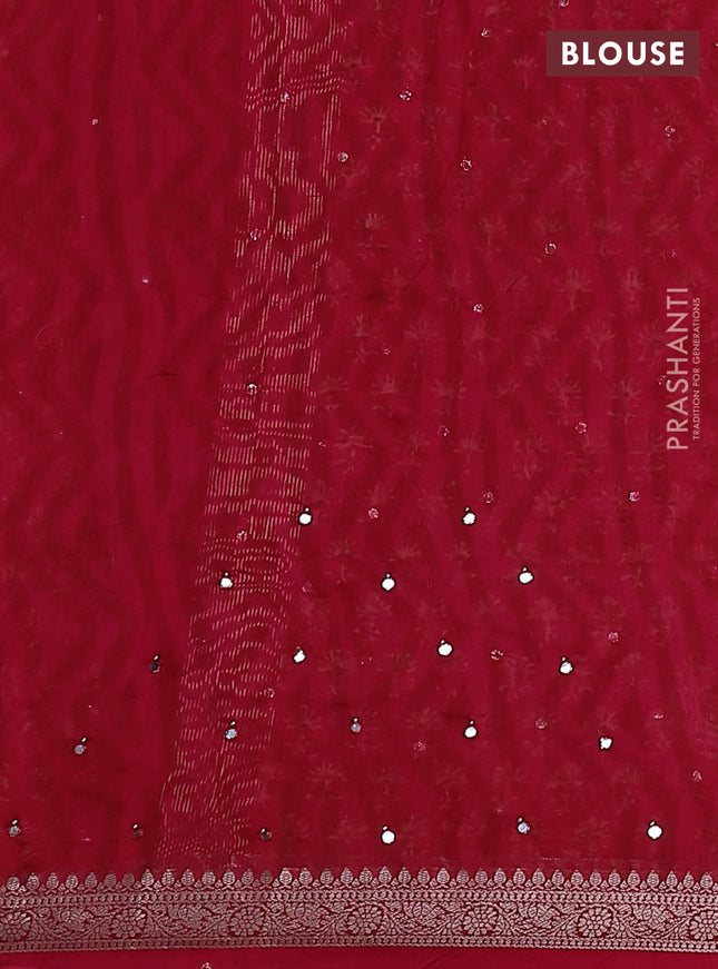 Chanderi silk cotton saree red with allover floral butta prints & mirror work and zari woven border