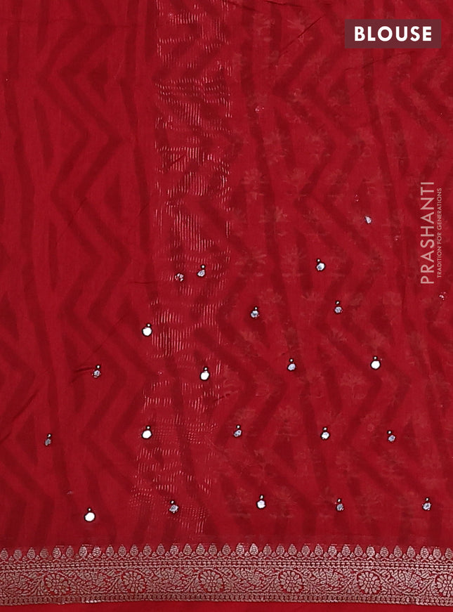 Chanderi silk cotton saree maroon with allover floral butta prints & mirror work and zari woven border