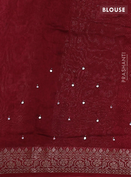 Chanderi silk cotton saree maroon with allover geometric prints & mirror work and zari woven border