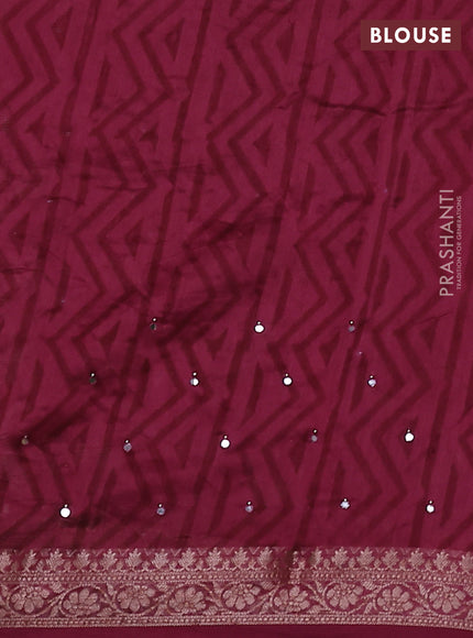 Chanderi silk cotton saree maroon with allover prints & mirror work and zari woven border