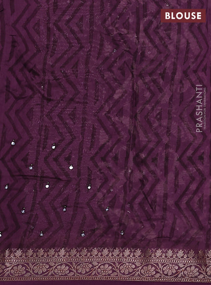 Chanderi silk cotton saree wine shade with allover prints & mirror work and zari woven border