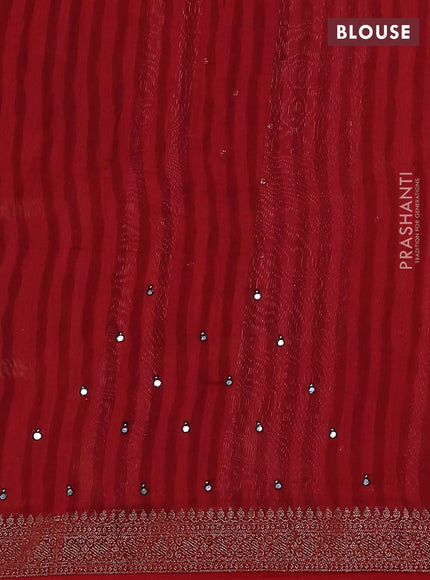 Chanderi silk cotton saree black and maroon with allover geometric prints & mirror work and zari woven border