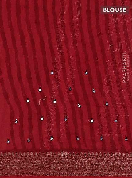 Chanderi silk cotton saree deep wine shade with allover geometric prints & mirror work and zari woven border