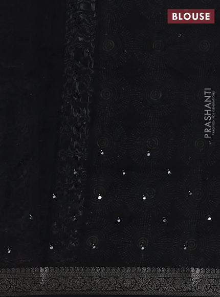 Chanderi silk cotton saree black with allover geometric prints & mirror work and zari woven border