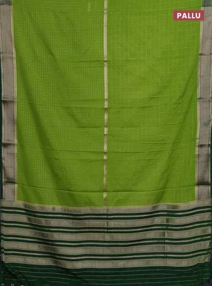 Semi mysore silk saree light green and green with allover zari checked pattern and zari woven border