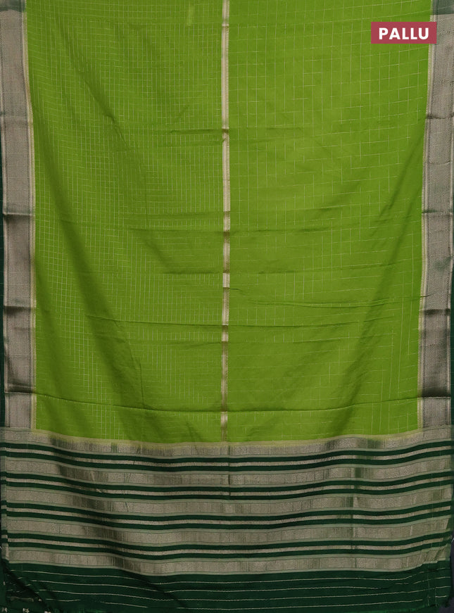 Semi mysore silk saree light green and green with allover zari checked pattern and zari woven border