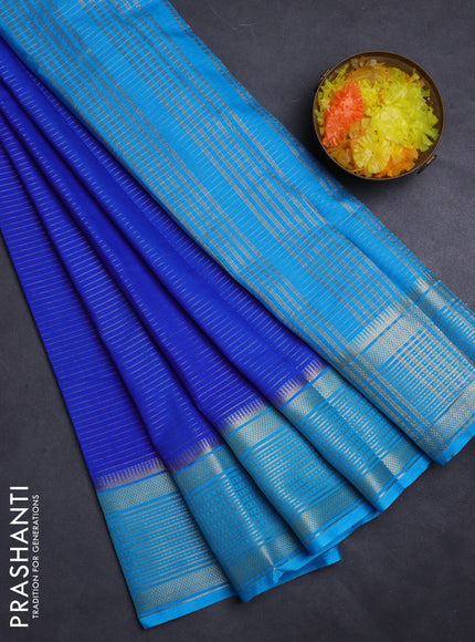 Semi mysore silk saree royal blue and cs blue with allover zari stripes pattern and zari woven border