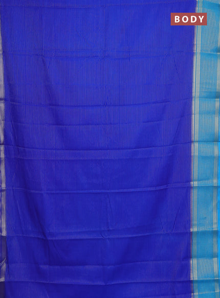 Semi mysore silk saree royal blue and cs blue with allover zari stripes pattern and zari woven border
