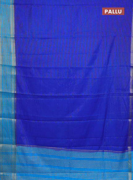 Semi mysore silk saree royal blue and cs blue with allover zari stripes pattern and zari woven border