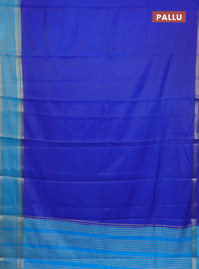 Semi mysore silk saree royal blue and cs blue with allover zari stripes pattern and zari woven border
