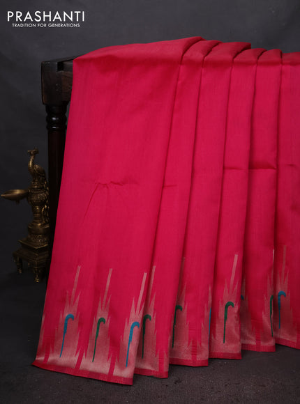 Semi paithani saree pink with plain body and peacock design paithani weaving pallu